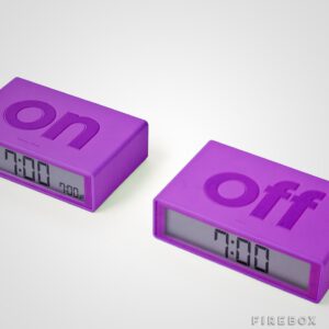 שני שעונים דיגיטליים, אחד עם הכיתוב ON והשני עם OFF בצבע סגול מראים את השעה 07:00